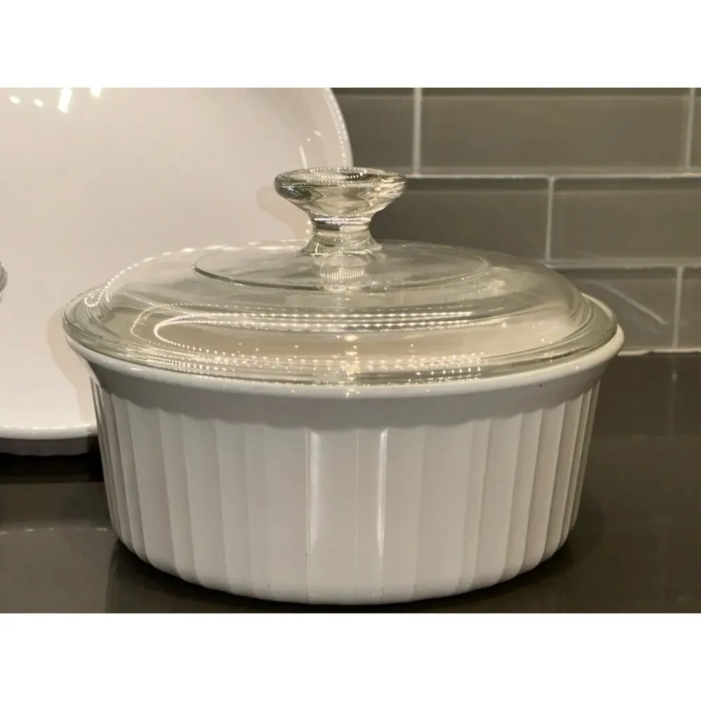 5pc Vintage Corningware French White Round Casserole Set F-5-B, F-1-B, F-3-B
